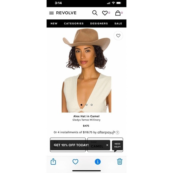Gladys Tamez Millinery Alex Hat  in Camel Women\'s Size M NWT